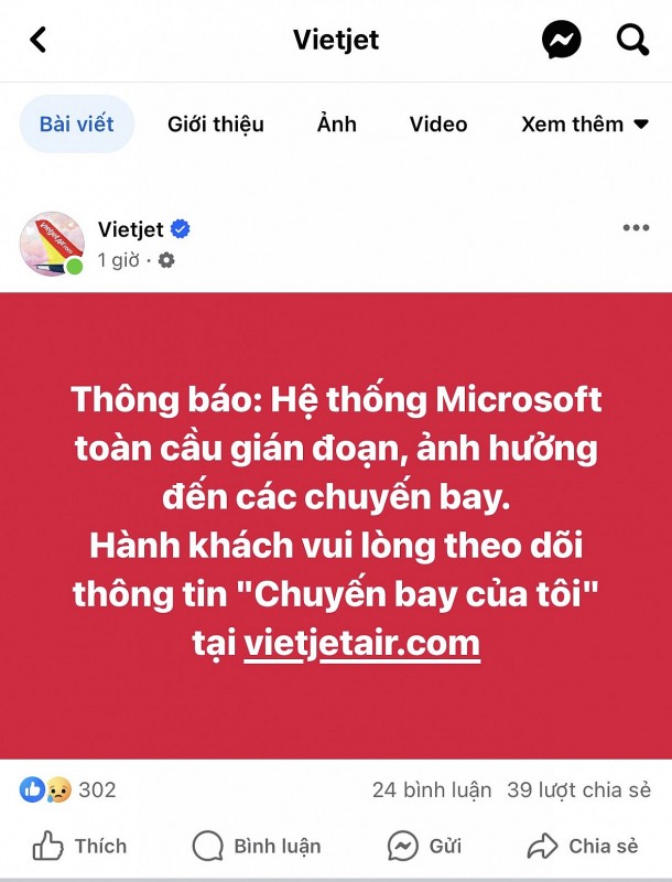 Thông báo của hãng hàng không Vietjet trong chiều 19/7. Ảnh màn hình: Hà Anh/555win Login.