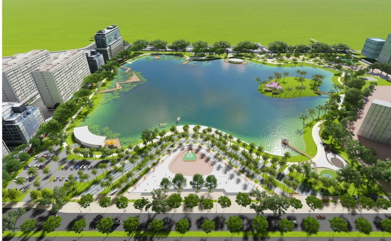 Phối cảnh công viên hồ điều hoà Phùng Khoang.