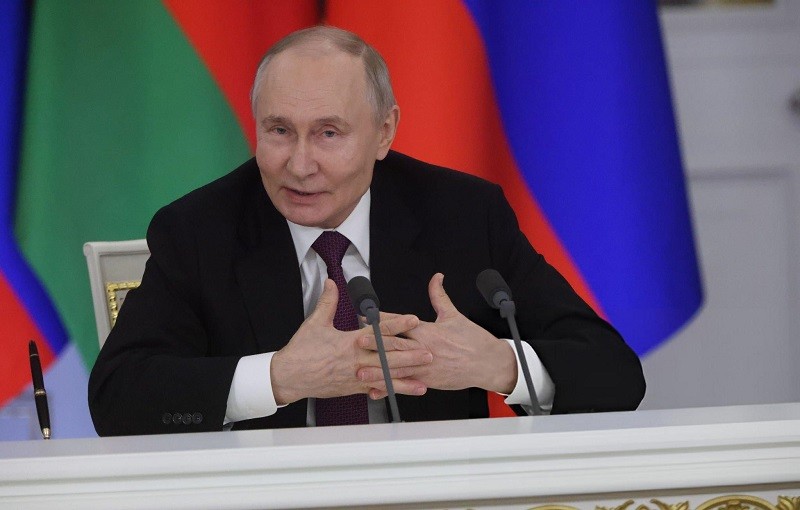 Tổng thống Vladimir Putin tại cuộc họp báo ở Moscow ngày 13/3. Ảnh: Getty