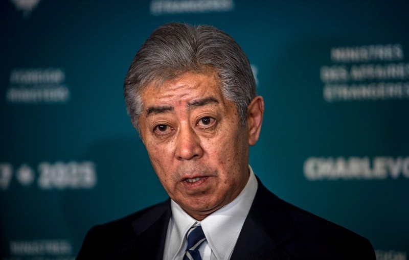 Ngoại trưởng Nhật Bản Takeshi Iwaya tại La Malbaie ngày 13/3. Ảnh: Getty