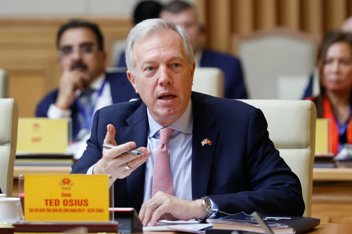 Chủ tịch kiêm Tổng Giám đốc USABC Ted Osius, nguyên Đại sứ Hoa Kỳ tại Việt Nam phát biểu tại cuộc làm việc. Ảnh: VGP.