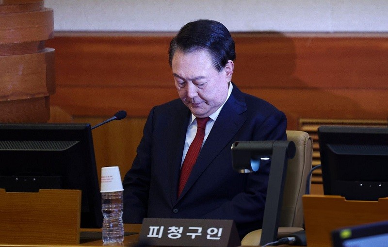 Ông Yoon Suk-yeol tại Tòa án Hiến pháp Hàn Quốc. Ảnh: Yonhap