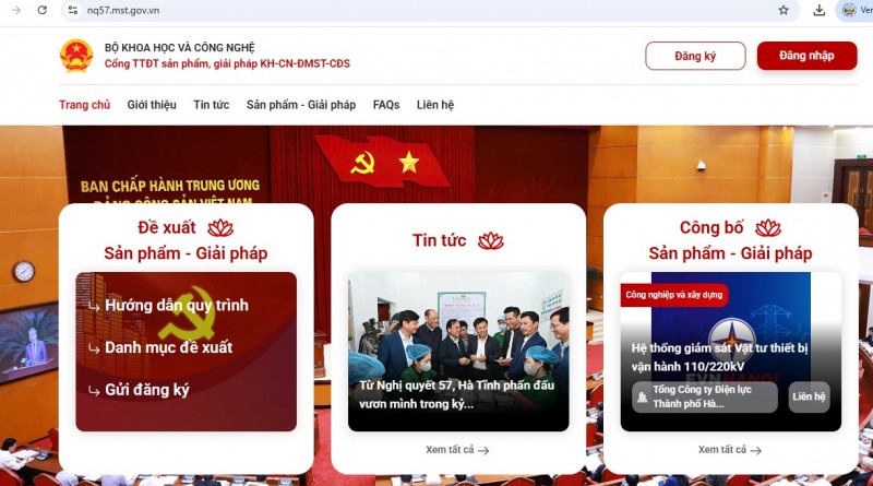 Giao diện Cổng thông tin điện tử sản phẩm, giải pháp 555win Mobi, công nghệ, đổi mới sáng tạo và chuyển đổi số