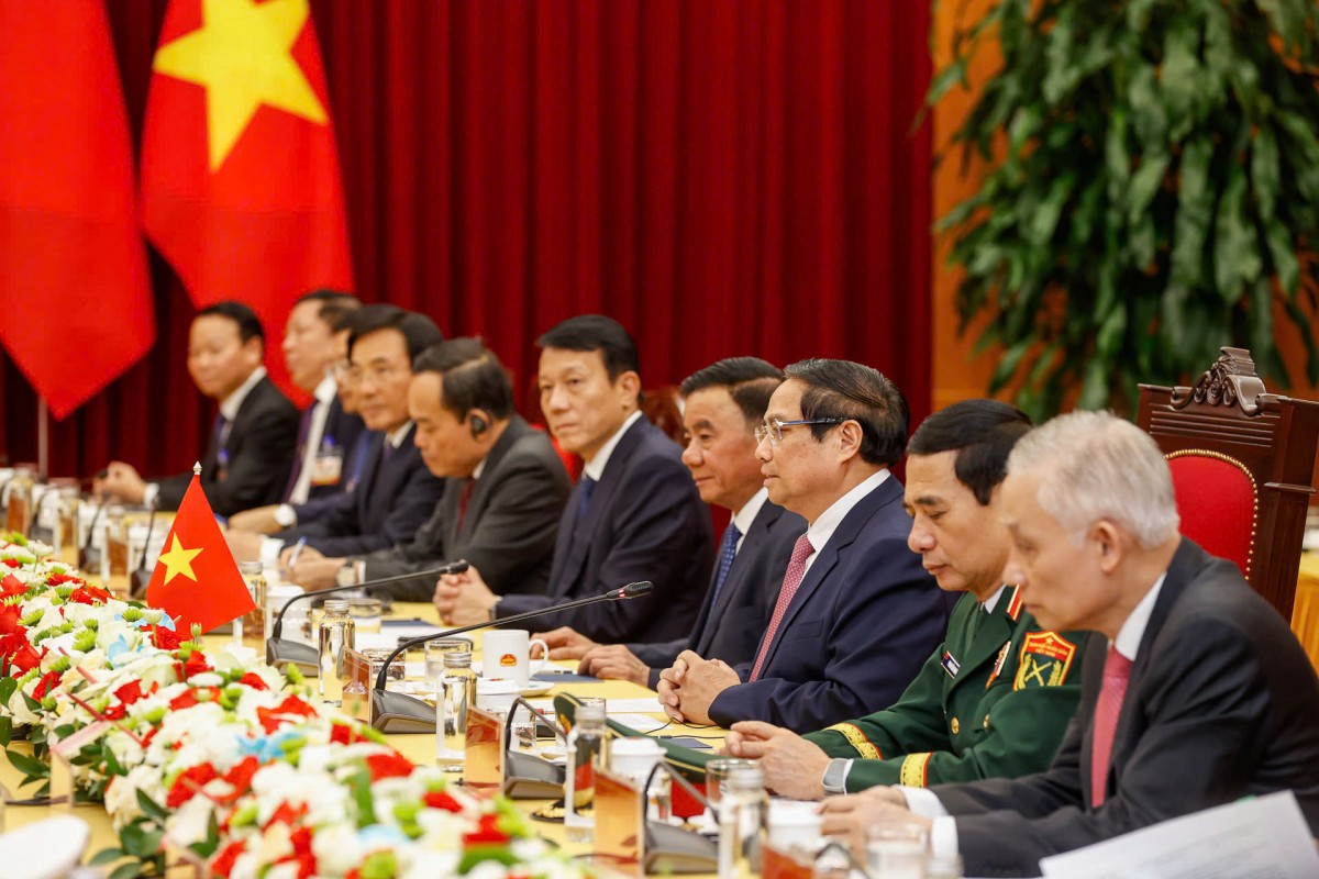 Thủ tướng Phạm Minh Chính hội kiến Tổng Bí thư, Chủ tịch nước Tập Cận Bình. Ảnh: Phạm Hải.