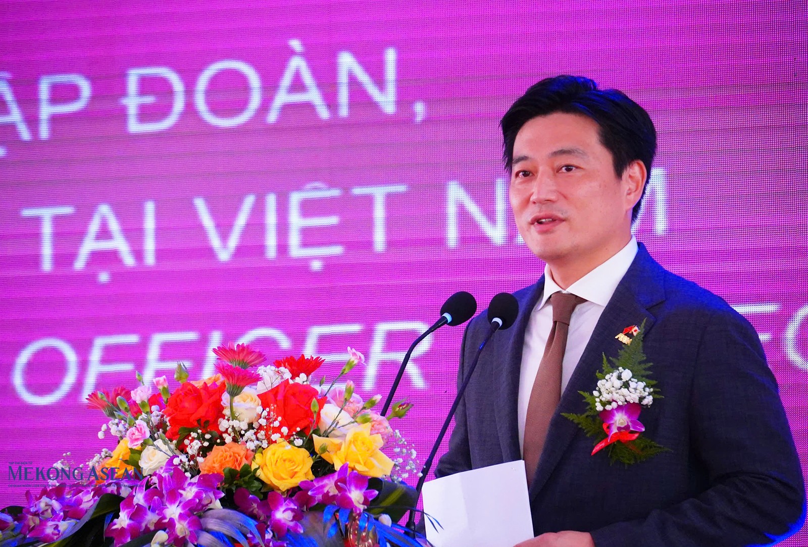 Ông Tezuka Daisuke, Tổng Giám đốc Công ty TNHH AEON Việt Nam phát biểu tại buổi lễ.