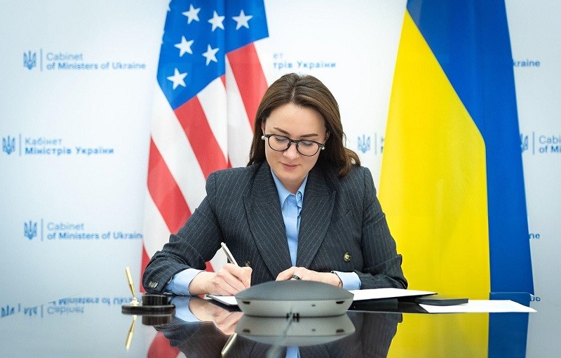 Bộ trưởng Kinh tế Ukraine Yulia Svyrydenko tại Kiev ngày 18/4. Ảnh: Getty