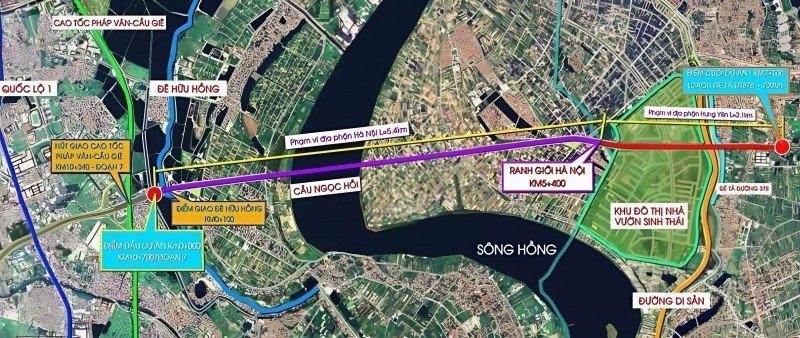 Vị trí xây dựng cầu Ngọc Hồi. Nguồn: Sở Giao thông vận tải Hà Nội.
