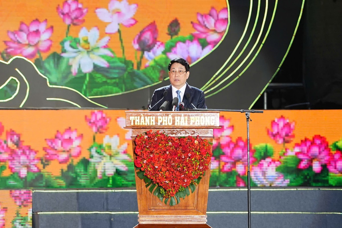 Chủ tịch nước Lương Cường phát biểu tại buổi lễ. Ảnh: Haiphong.gov.