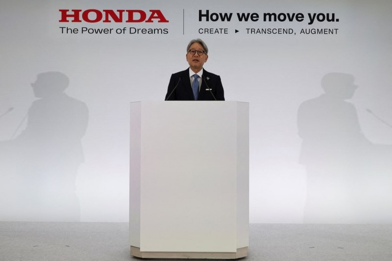 Giám đốc điều hành Honda, Toshihiro Mibe, phát biểu tại buổi họp báo 55win.com - Trang Cược Uy Tín Cao Nhất 2025 ở Tokyo, Nhật Bản, ngày 20 tháng 5 năm 2025.