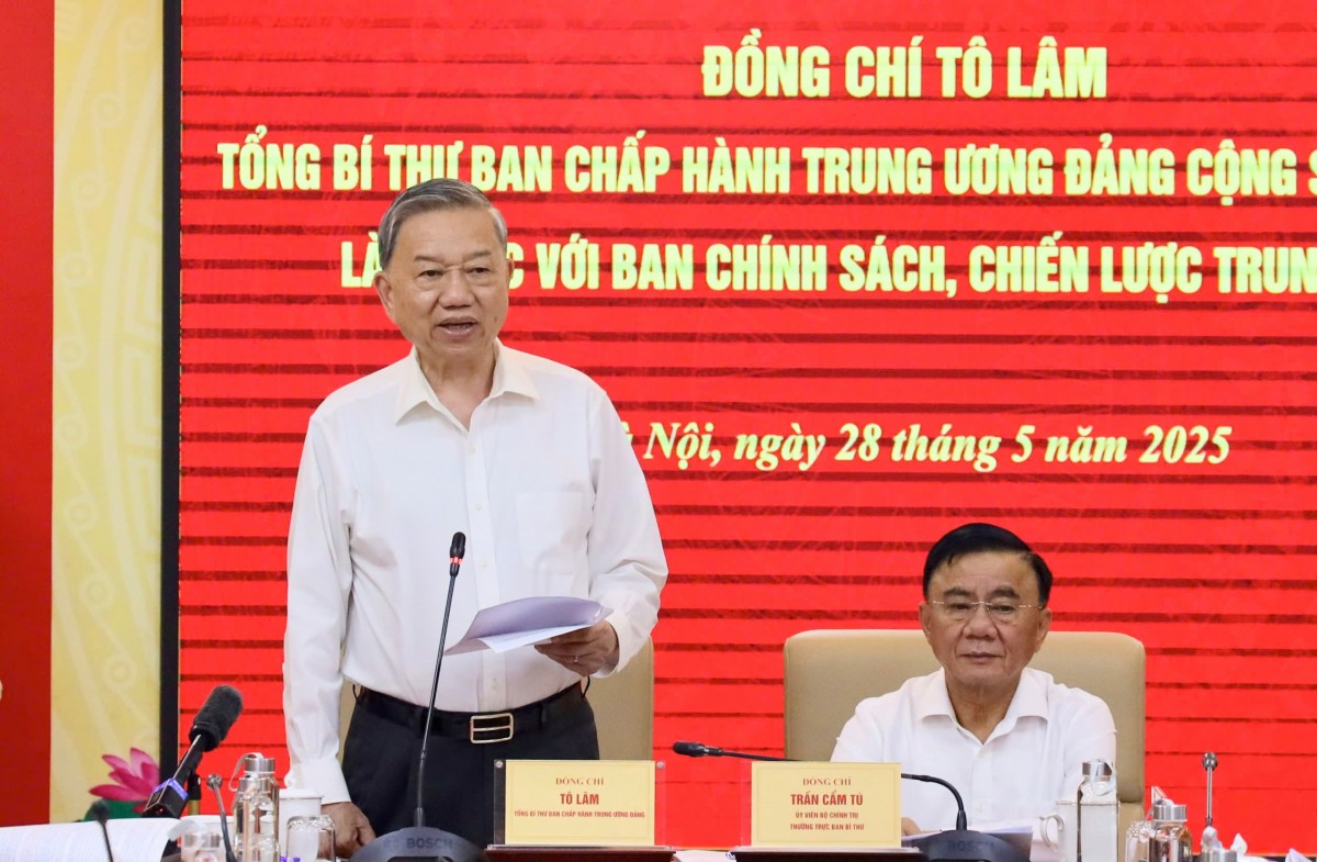 Tổng Bí thư Tô Lâm đã chủ trì buổi làm việc với Ban Chính sách, chiến lược Trung ương về cơ chế, chính sách quản lý hiệu quả thị trường vàng trong thời gian tới - Ảnh: 