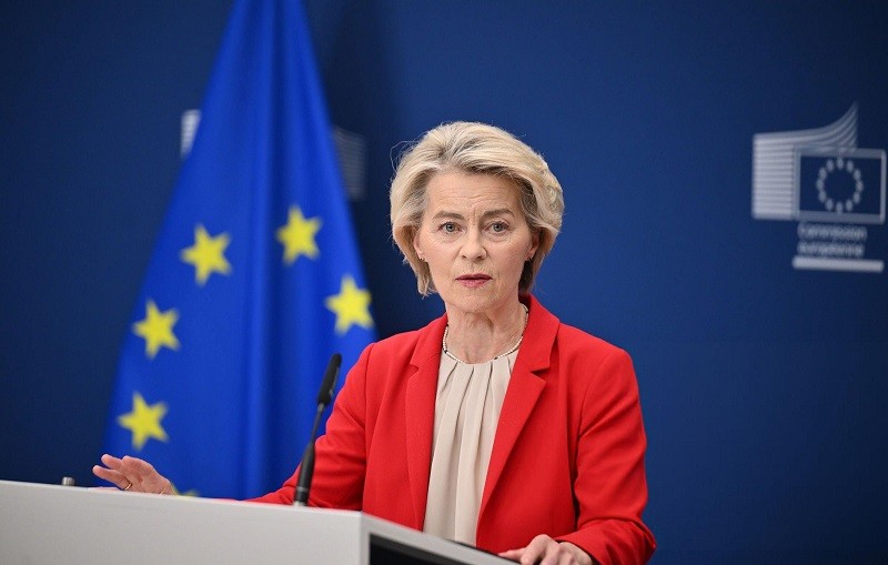 Chủ tịch EC Ursula von der Leyen trong cuộc họp báo tại Brussels ngày 10/6. Ảnh: Getty