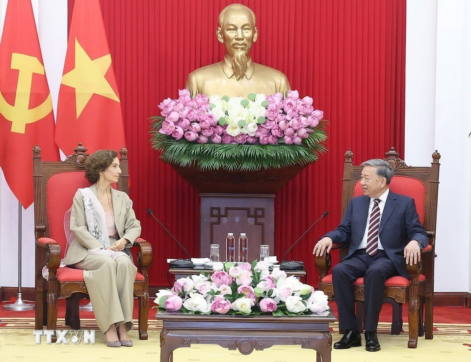 Tổng Bí thư cũng đề nghị UNESCO tiếp tục ủng hộ, hỗ trợ Việt Nam trong quá trình hội nhập, phát triển. Ảnh: TTXVN.