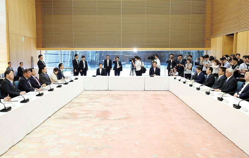 Quang cảnh cuộc họp của Tổ công tác về thuế quan Nhật Bản ngày 8/7 tại Tokyo. Ảnh: Getty