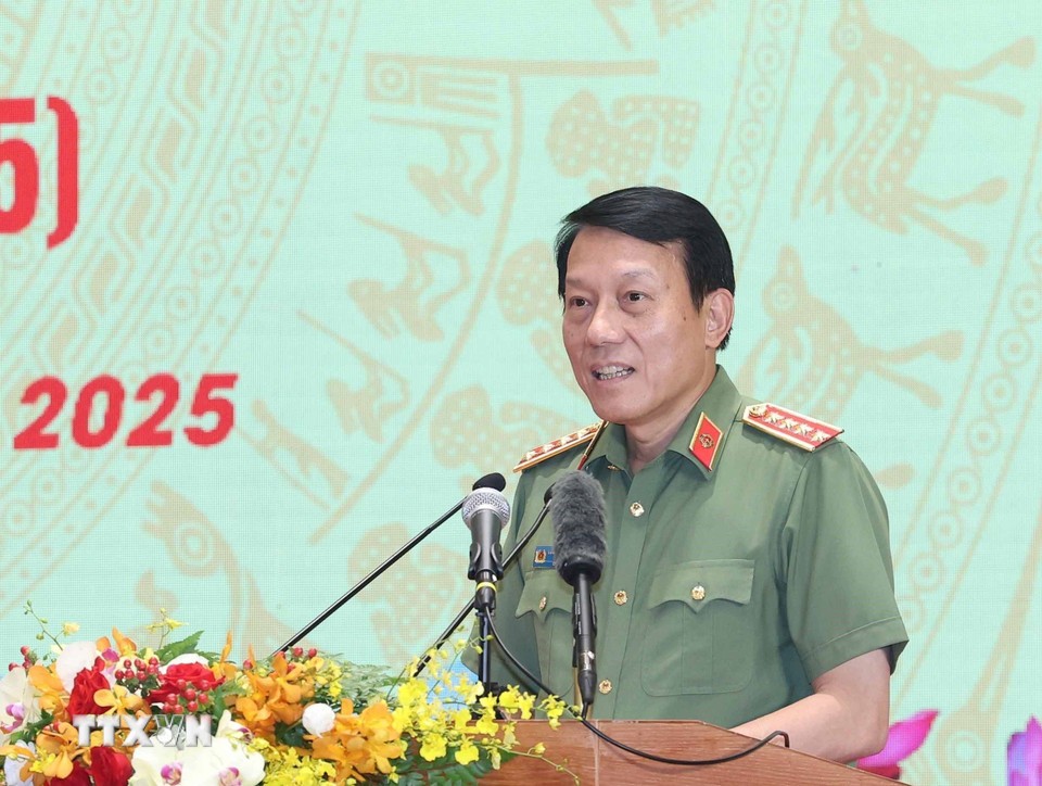 Đại tướng Lương Tam Quang, Uỷ viên Bộ Chính trị, Bí thư Đảng uỷ Công an Trung ương, Bộ trưởng Bộ Công an phát biểu - Ảnh: TTXVN
