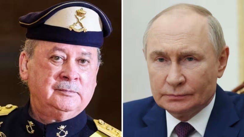 Quốc vương Malaysia Sultan Ibrahim và Tổng thống Nga Vladimir Putin. Ảnh: CNA