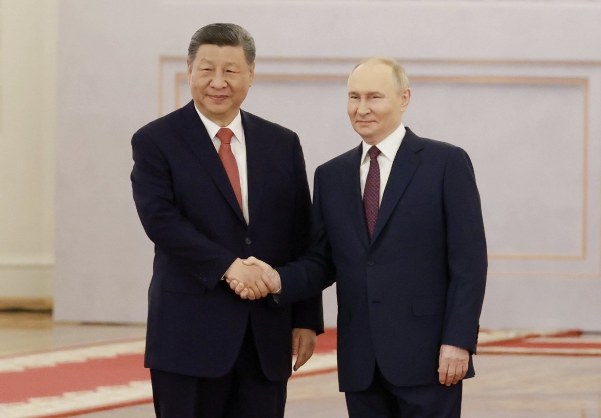 Chủ tịch Trung Quốc Tập Cận Bình và Tổng thống Nga Vladimir Putin tại Điện Kremlin ngày 8/5. Ảnh: X/@SpoxCHN_MaoNing
