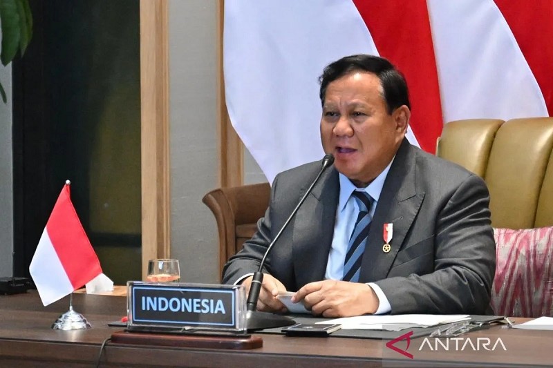 Tổng thống Indonesia Prabowo Subianto phát biểu tại Hội nghị thượng đỉnh trực tuyến BRICS tối 8/9. Ảnh: Antara