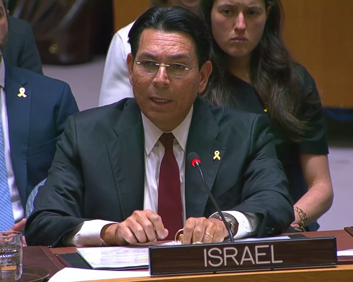 Đại sứ Israel tại LHQ Danny Danon phát biểu tại cuộc họp ngày 11/9. Ảnh: Liên Hợp Quốc