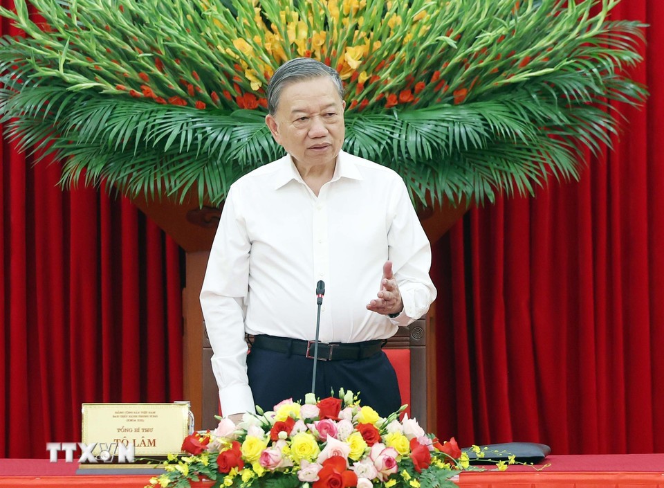 Tổng Bí thư Tô Lâm phát biểu tại cuộc làm việc. Ảnh: TTXVN.