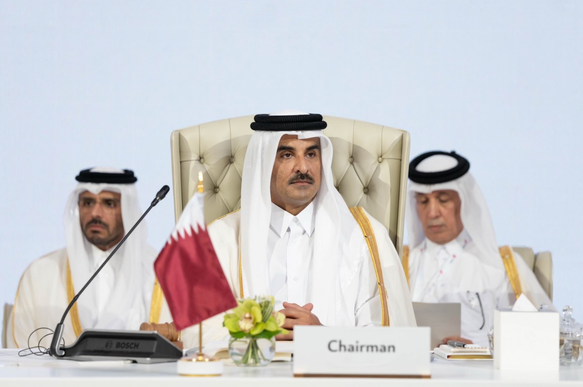 Quốc vương Qatar Sheikh Tamim bin Hamad Al Thani tại Hội nghị thượng đỉnh khẩn cấp Ả Rập – Hồi giáo ở thủ đô Doha tối 15/9. Ảnh: X/@TamimBinHamad
