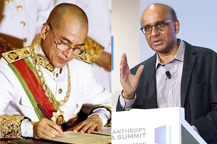 Quốc vương Campuchia Norodom Sihamoni (trái) và Tổng thống Singapore Tharman Shanmugaratnam. Ảnh: Khmer Times