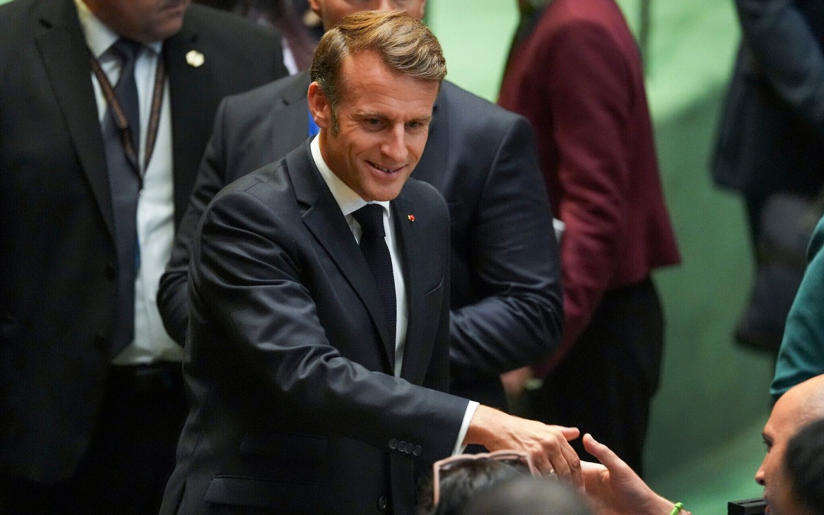 Tổng thống Pháp Emmanuel Macron tại Hội nghị thượng đỉnh về Giải quyết các vấn đề hòa bình và thực hiện giải pháp hai nhà nước Israel – Palestine ở New York ngày 22/9. Ảnh: Times of Israel