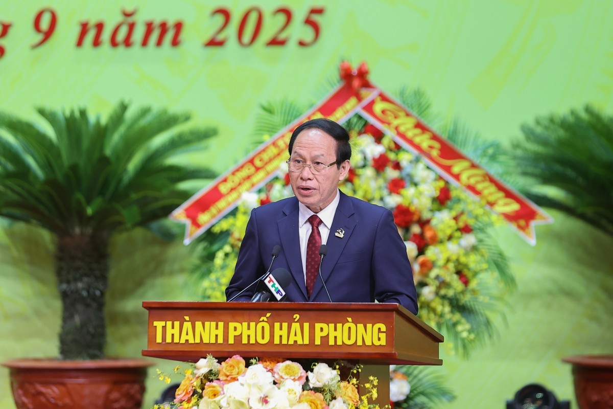 Bí thư Thành ủy Hải Phòng Lê Tiến Châu phát biểu. Ảnh: VGP.