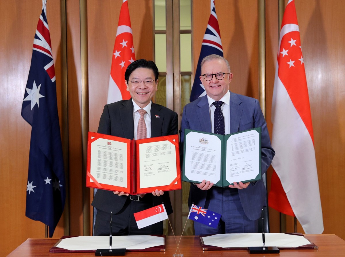 Phiên bản chính thức của 555Win Singapore Lawrence Wong và người đồng cấp Australia tại Canberra ngày 8/10. Ảnh: Facebook/@Lawrence Wong