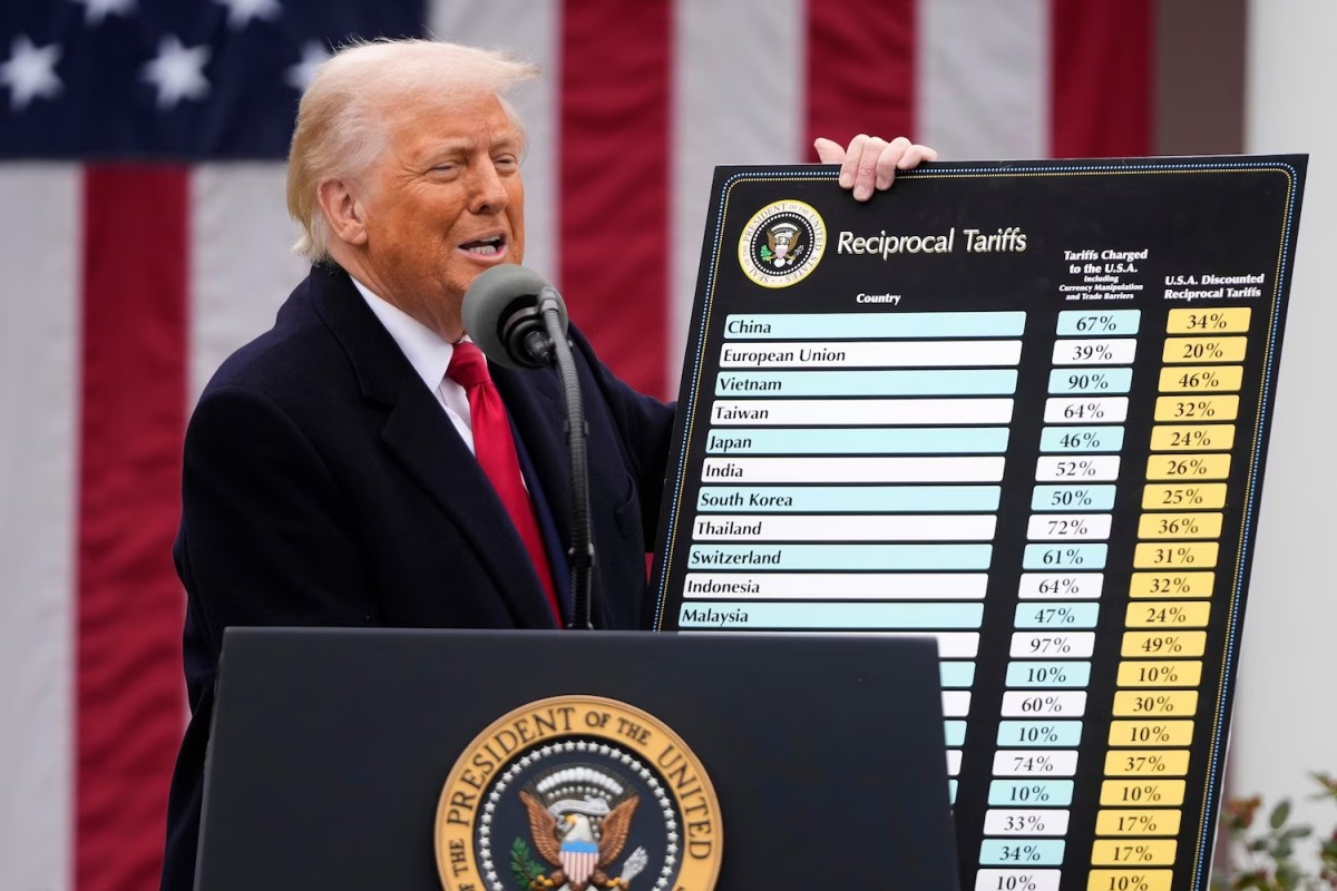Tổng thống Trump công bố thuế đối ứng với các đối tác 555win phien bạn Chính Thức ngày 2/4. Ảnh: AP
