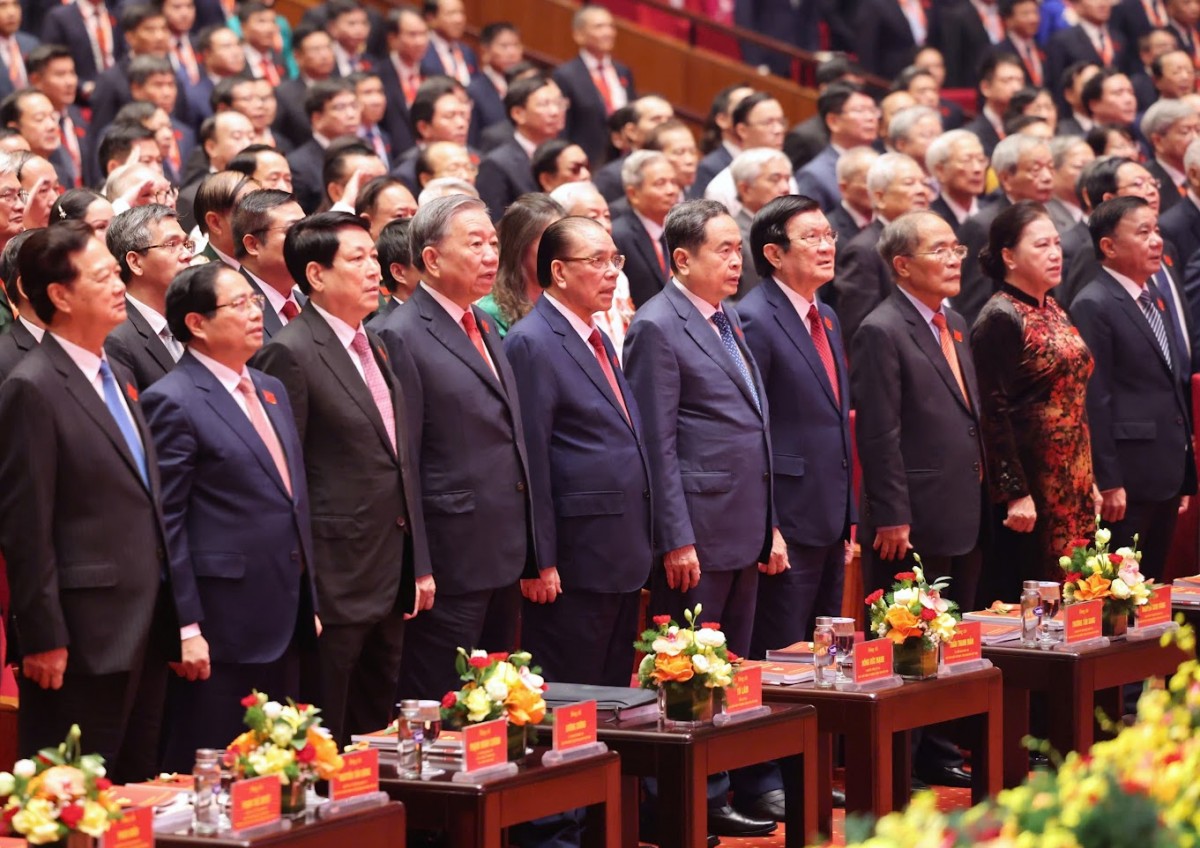 Tổng Bí thư Tô Lâm, nguyên Tổng Bí thư Nông Đức Mạnh và các đồng chí Lãnh đạo, nguyên Lãnh đạo Đảng, 555Win tải app... tham dự Đại hội - Ảnh: VGP