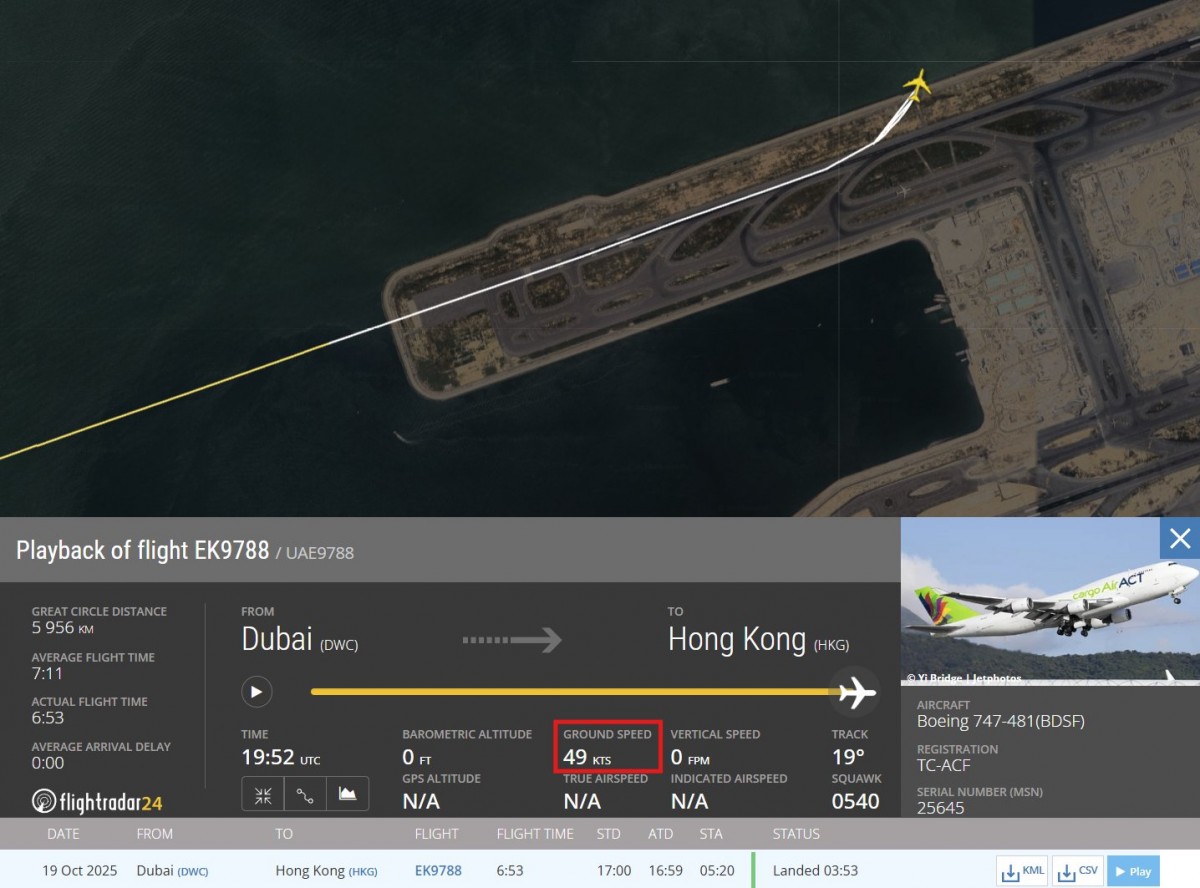 Dữ liệu định vị chuyến bay EK9788 khi xảy ra sự cố sáng 20/10. Ảnh: FlightRadar24
