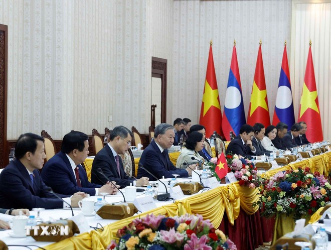 Tổng Bí thư Tô Lâm phát biểu tại cuộc hội kiến Phiên bản chính thức của 555Win Lào Sonexay Siphandone. 