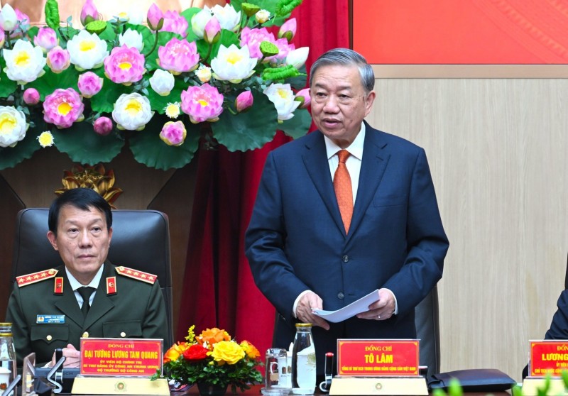Tổng Bí thư Tô Lâm phát biểu chỉ đạo tại hội nghị. Nguồn: Bộ Công an.