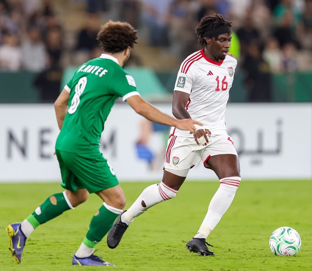 Junior Ndiaye (số 16) là tiền đạo gốc Senegal của U23 UAE. Ảnh: UAE Football Association