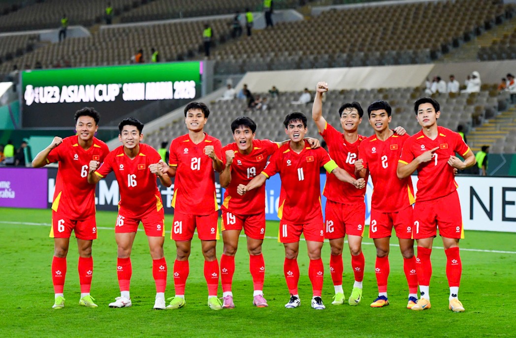 U23 Việt Nam đánh bại U23 UAE với tỷ số 3-2 ở Tứ kết. Ảnh: VFF