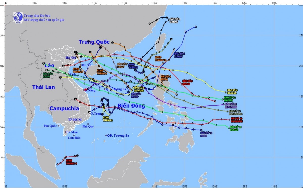 Đường đi của bão và ATNĐ trên Biển Đông trong năm 2025