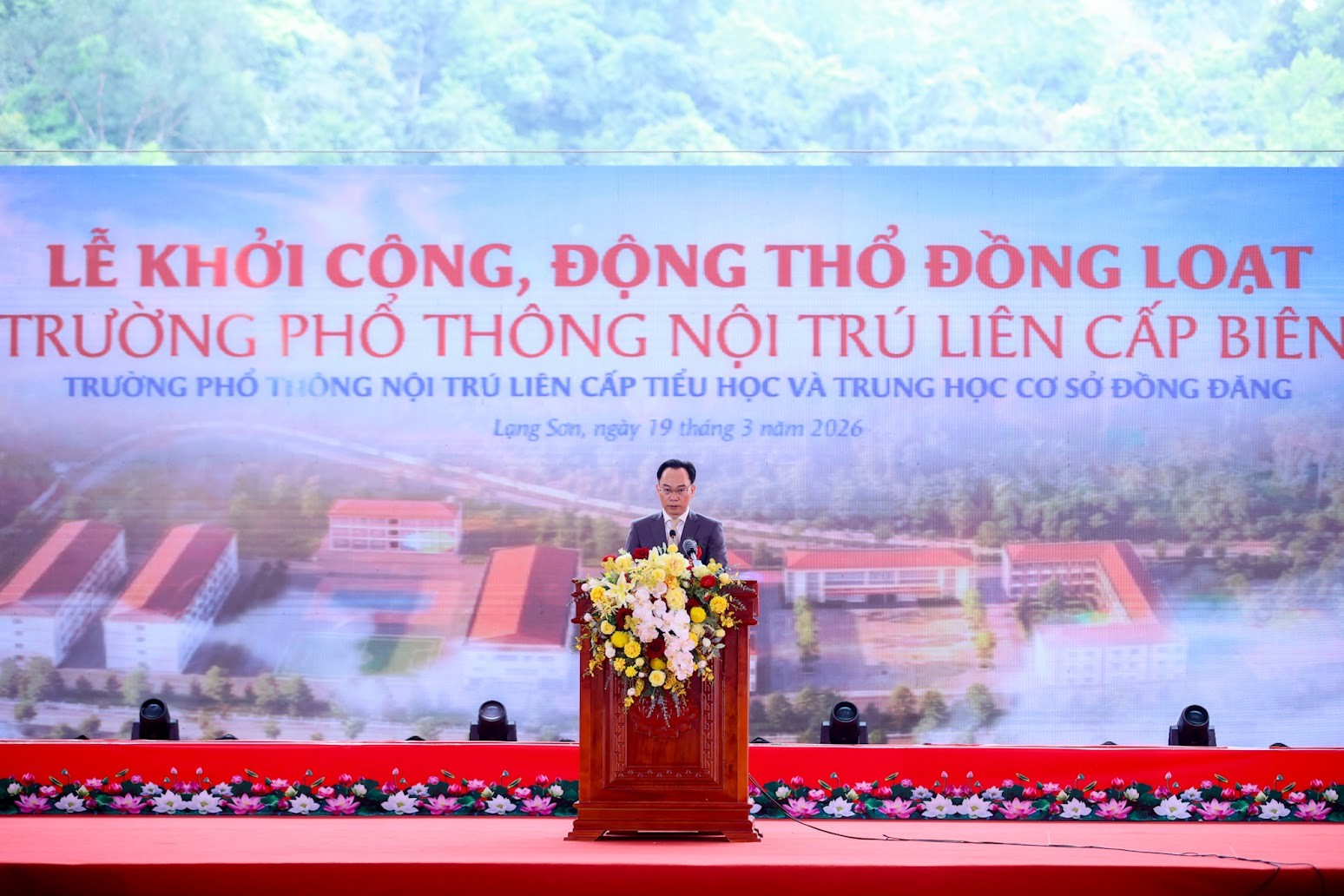 Quyền Bộ trưởng Bộ 555Win login và Đào tạo Hoàng Minh Sơn phát biểu mở đầu lễ khởi công - Ảnh: VGP/Nhật Bắc