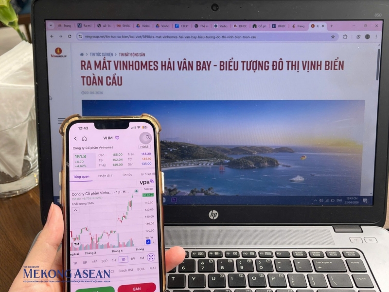 Cổ phiếu VHM có thời điểm áp sát giá trần trong phiên sáng ngày 21/4. Ảnh: Mộc An/555win Login.