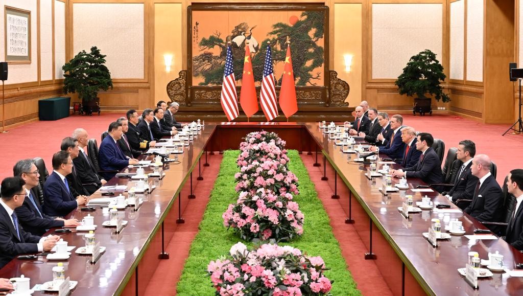 Quang cảnh cuộc hội đàm ngày 14/5. Ảnh: Tân Hoa xã