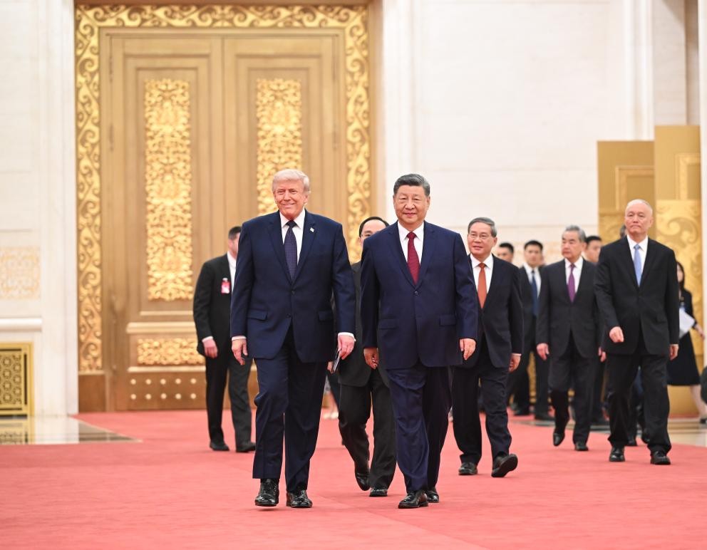 Ông Donald Trump và ông Tập Cận Bình tham dự quốc yến tại Đại lễ đường Nhân dân tối 14/5. Ảnh: Tân Hoa xã