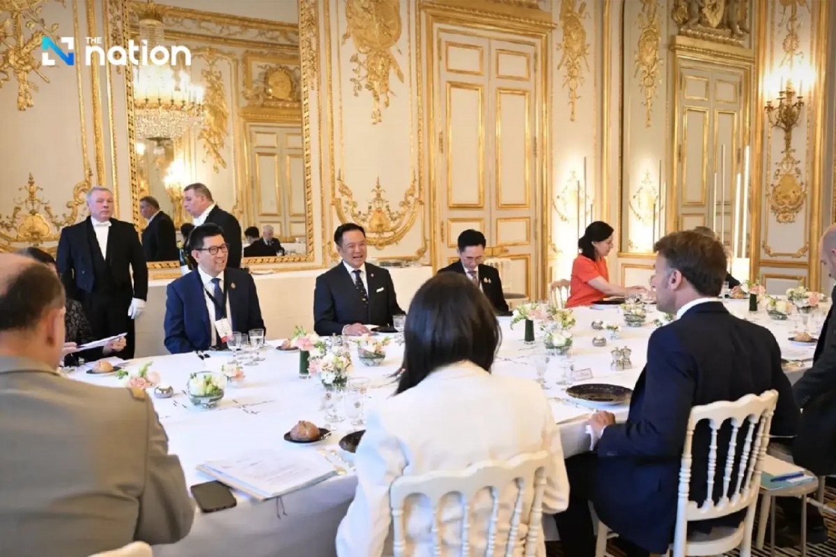 Quang cảnh bữa tối làm việc của phái đoàn Pháp và Thái Lan tại Điện Élysée. Ảnh: Nation Thailand
