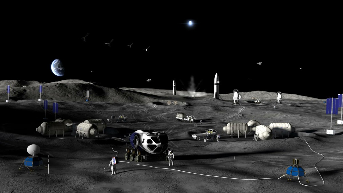 Ảnh minh họa hoạt động xây dựng căn cứ trên Mặt Trăng. Ảnh: NASA