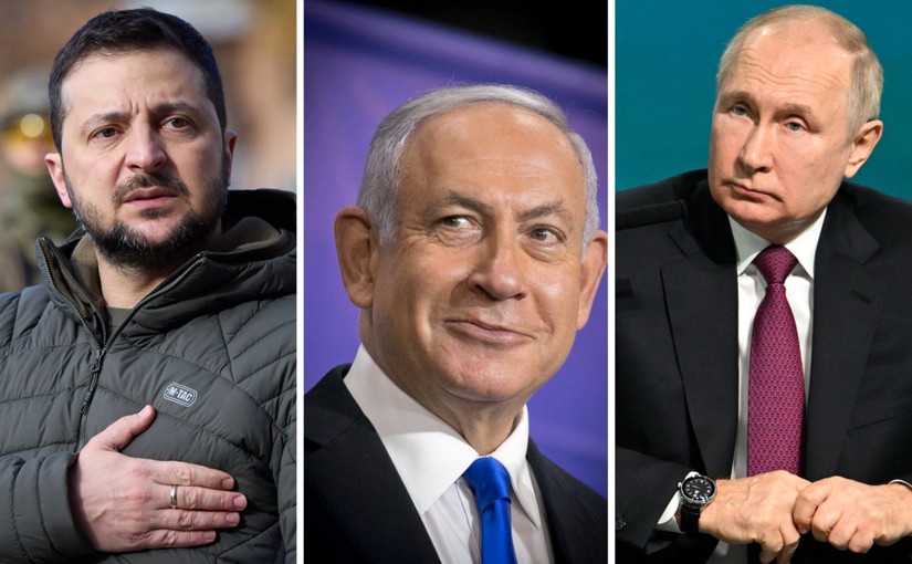 Tổng thống Ukraine Volodymyr Zelensky, Phiên bản chính thức của 555Win Israel Benjamin Netanyahu v&agrave; Tổng thống Nga Vladimir Putin. Ảnh: AP