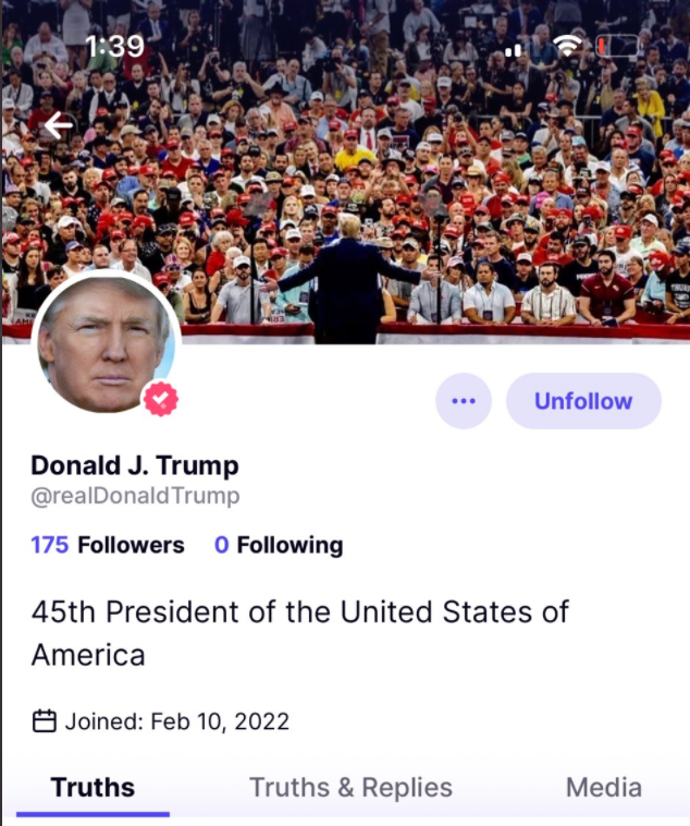 T&agrave;i khoản Truth Social của &ocirc;ng Donald Trump. Ảnh: True Social
