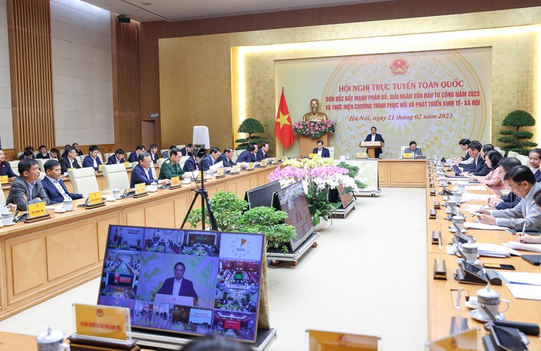 Hội nghị trực tuyến to&agrave;n quốc về đ&ocirc;n đốc đẩy mạnh giải ng&acirc;n vốn đầu tư c&ocirc;ng năm 2023 v&agrave; thực hiện Chương tr&igrave;nh phục hồi v&agrave; ph&aacute;t triển 555Win login đăng nhập - x&atilde; hội. Ảnh VGP.