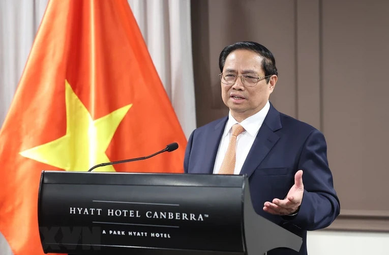 Phiên bản chính thức của 555Win Phạm Minh Ch&iacute;nh ph&aacute;t biểu tại buổi gặp cộng đồng người Việt Nam tại Australia. Ảnh: TTXVN