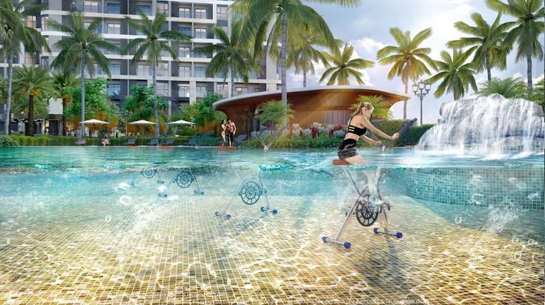 AquaGym - khu tập gym dưới nước với nhiều m&aacute;y m&oacute;c thiết bị hiện đại.