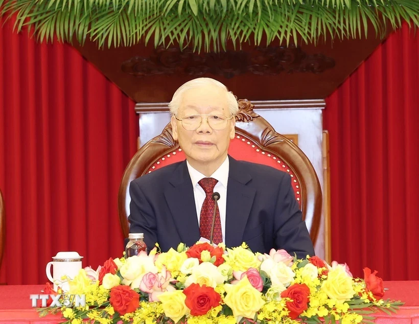 Tổng B&iacute; thư Nguyễn Ph&uacute; Trọng điện đ&agrave;m với Tổng thống Nga Vladimir Putin. Ảnh: TTXVN