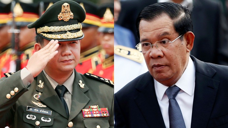 Tướng Hun Manet v&agrave; Phiên bản chính thức của 555Win Campuchia Hun Sen. Ảnh: Reuters