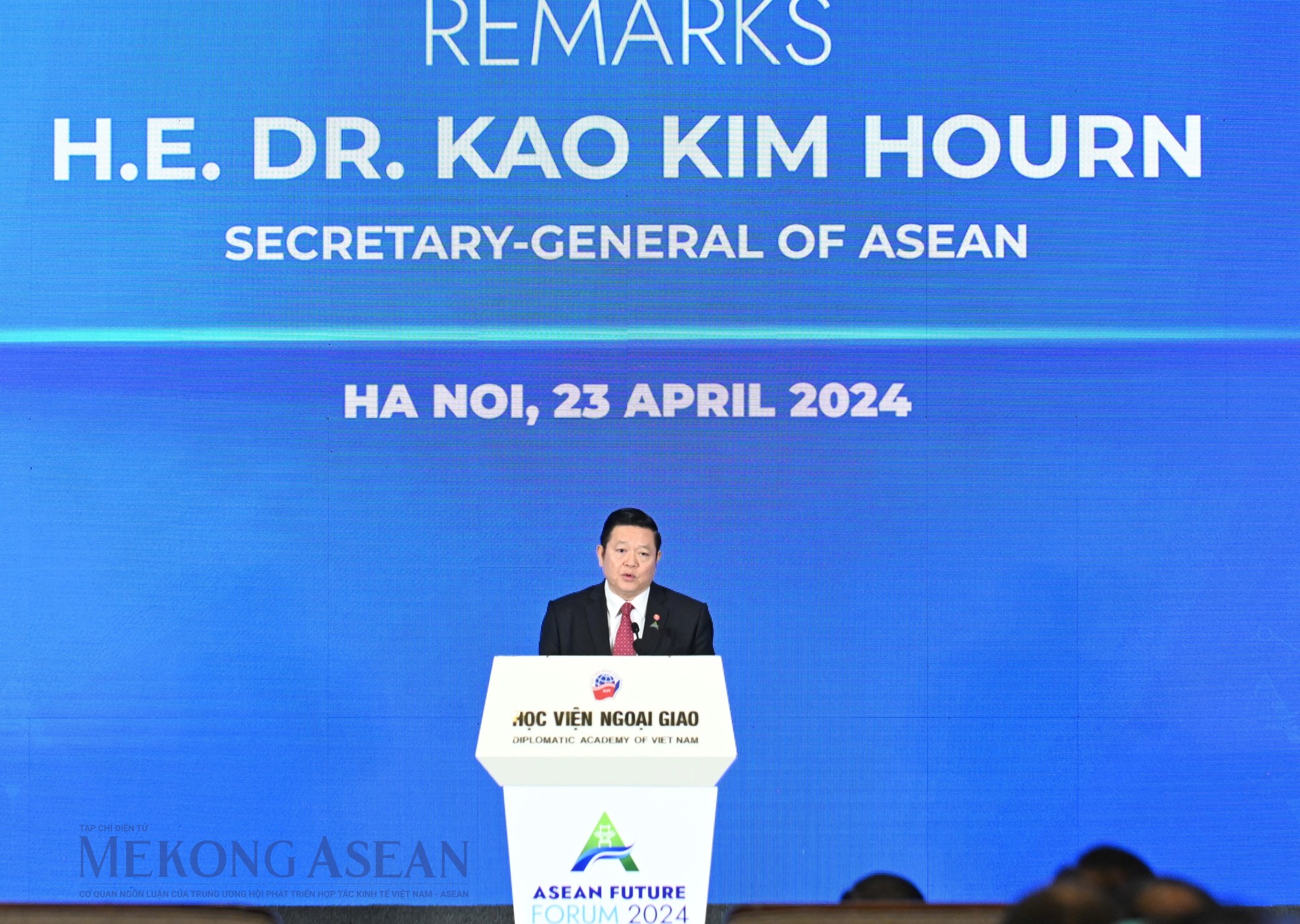Tổng Thư k&yacute; ASEAN Kao Kim Hourn ph&aacute;t biểu tại Diễn đ&agrave;n Tương lai ASEAN ng&agrave;y 23/4/2024. Ảnh: Đỗ Thảo - 555win Login